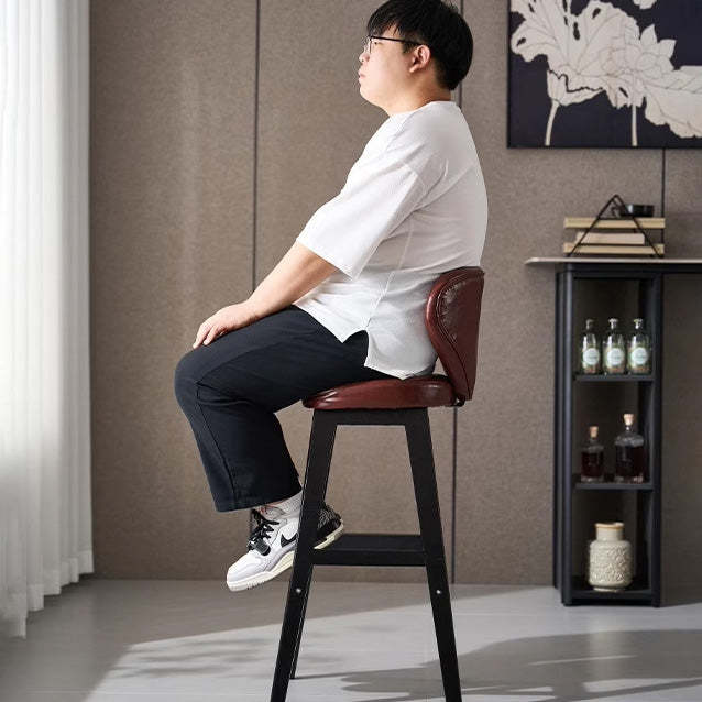 Scandinavian Leather Wood Bar Stool