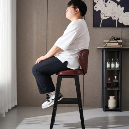 Scandinavian Leather Wood Bar Stool