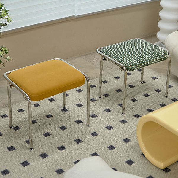 Nordic Carbon Steel Vanity Stool — Black & White Checkered + Carbon Steel