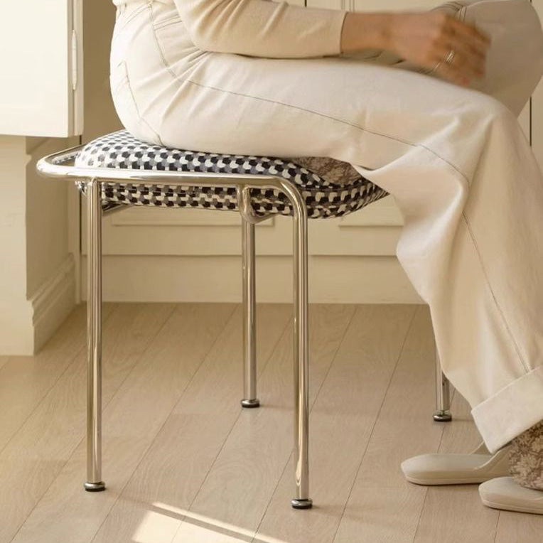 Nordic Carbon Steel Vanity Stool — Houndstooth Black + Stainless Steel