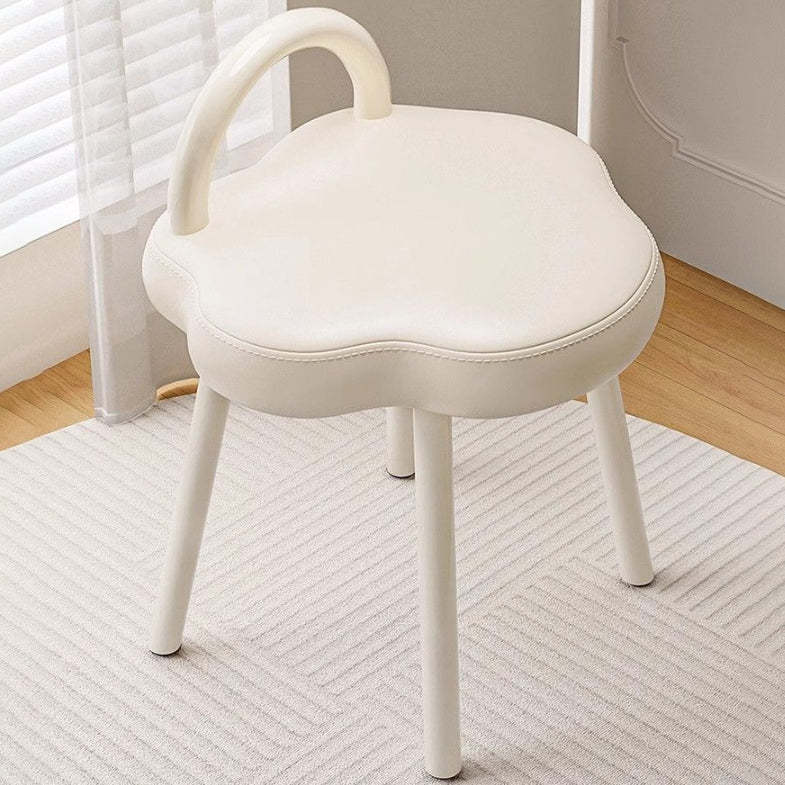 Minimalist Cream Cloud Steel Leather Vanity Stool