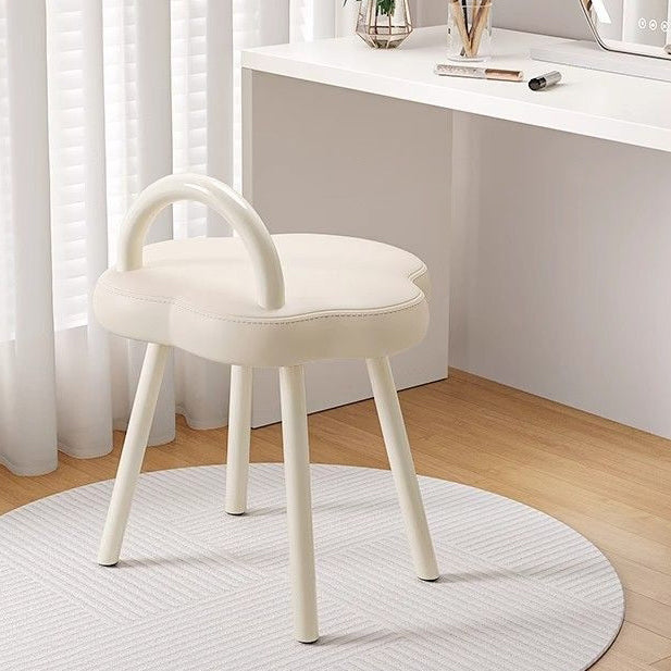 Minimalist Cream Cloud Steel Leather Vanity Stool