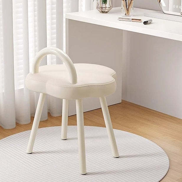 Minimalist Cream Cloud Steel Leather Vanity Stool