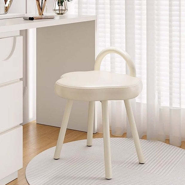 Minimalist Cream Cloud Steel Leather Vanity Stool — Cream White