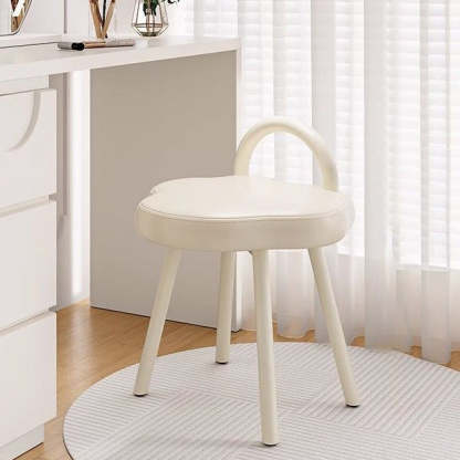 Minimalist Cream Cloud Steel Leather Vanity Stool — Cream White