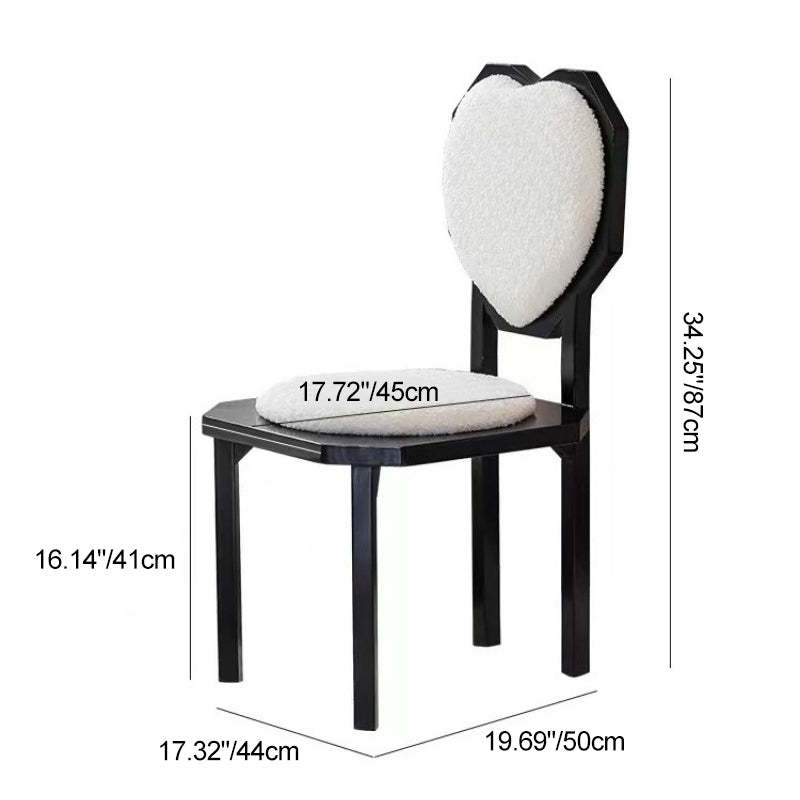 Contemporary Heart Lambswool Wood Dining Chair — Black + Black