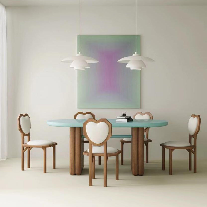 Contemporary Heart Lambswool Wood Dining Chair — Wood?Color?+?White