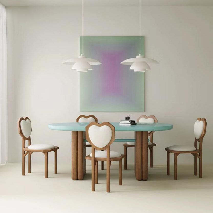 Contemporary Heart Lambswool Wood Dining Chair — Wood?Color?+?White