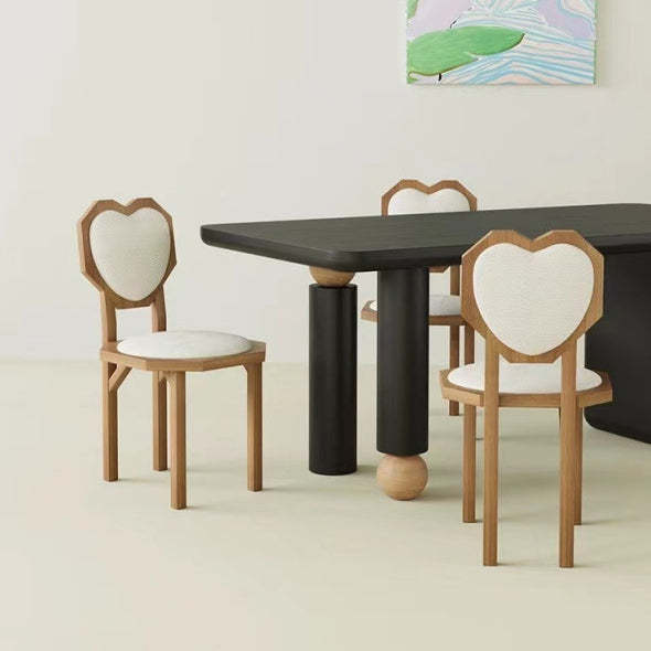 Contemporary Heart Lambswool Wood Dining Chair — Walnut Color + White
