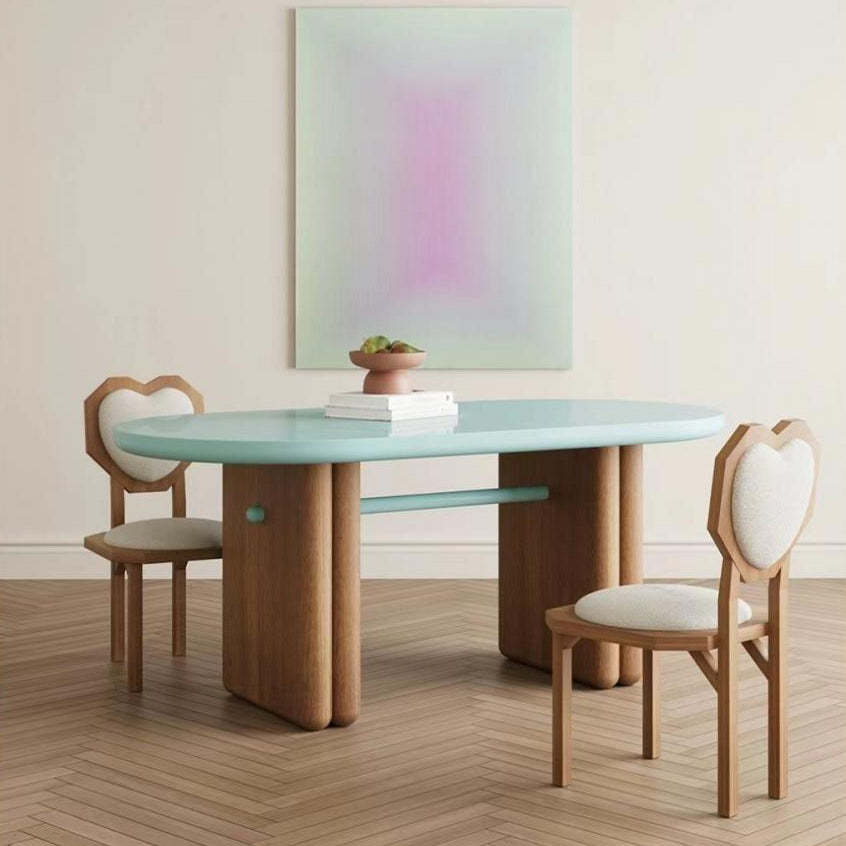 Contemporary Heart Lambswool Wood Dining Chair — Black + White