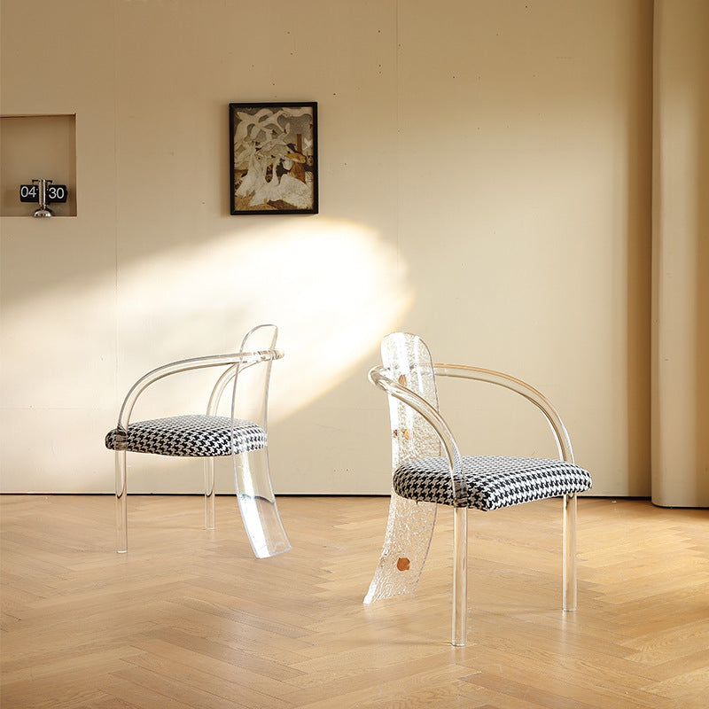 Nordic Acrylic Arc Leaves Fabric Dining Chair — Stone Pattern Leaves