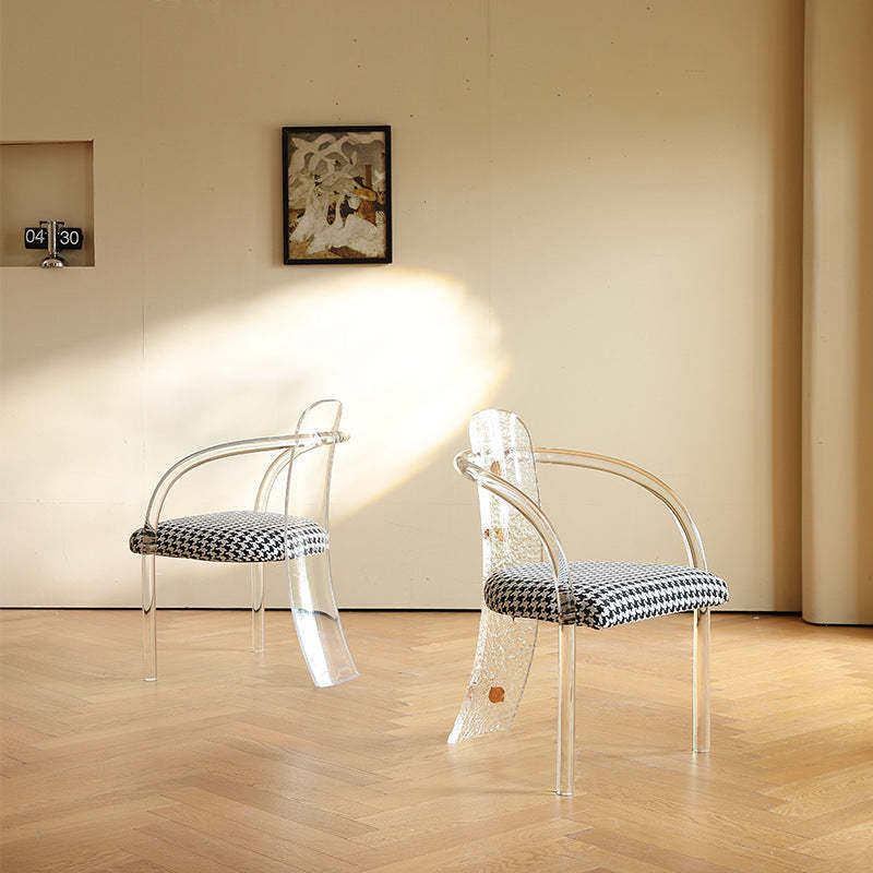 Nordic Acrylic Arc Leaves Fabric Dining Chair — Stone Pattern Leaves