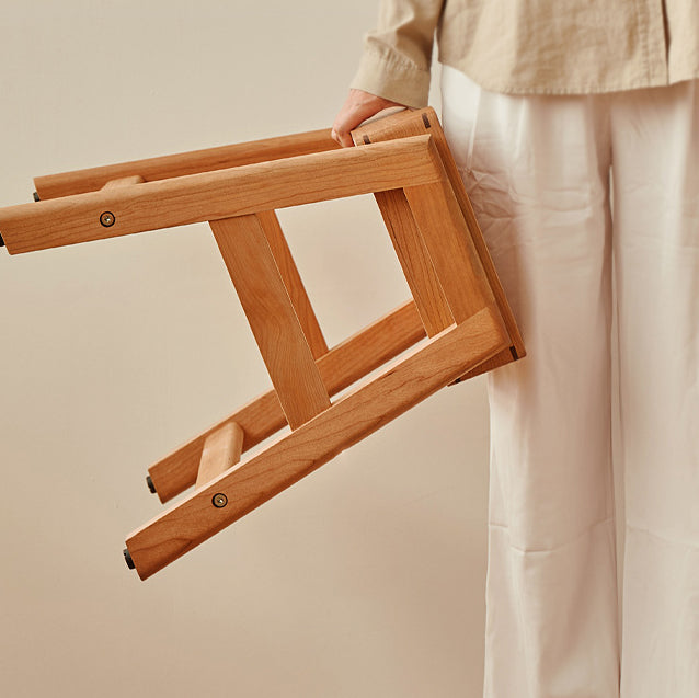 Japanese Cherry Wood Stackable Storage Dining Chair