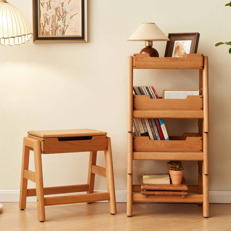 Japanese Cherry Wood Stackable Backless Dining Chair