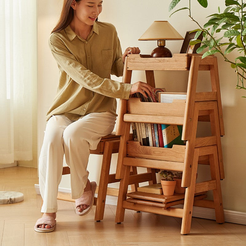 Japanese Cherry Wood Stackable Storage Dining Chair