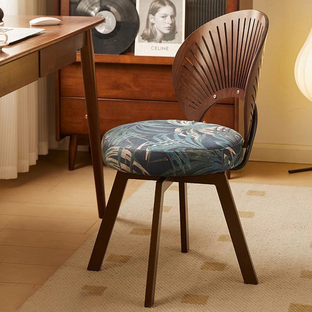 French Shell Round Wood Swivel Dining Chair — Scattered Tail