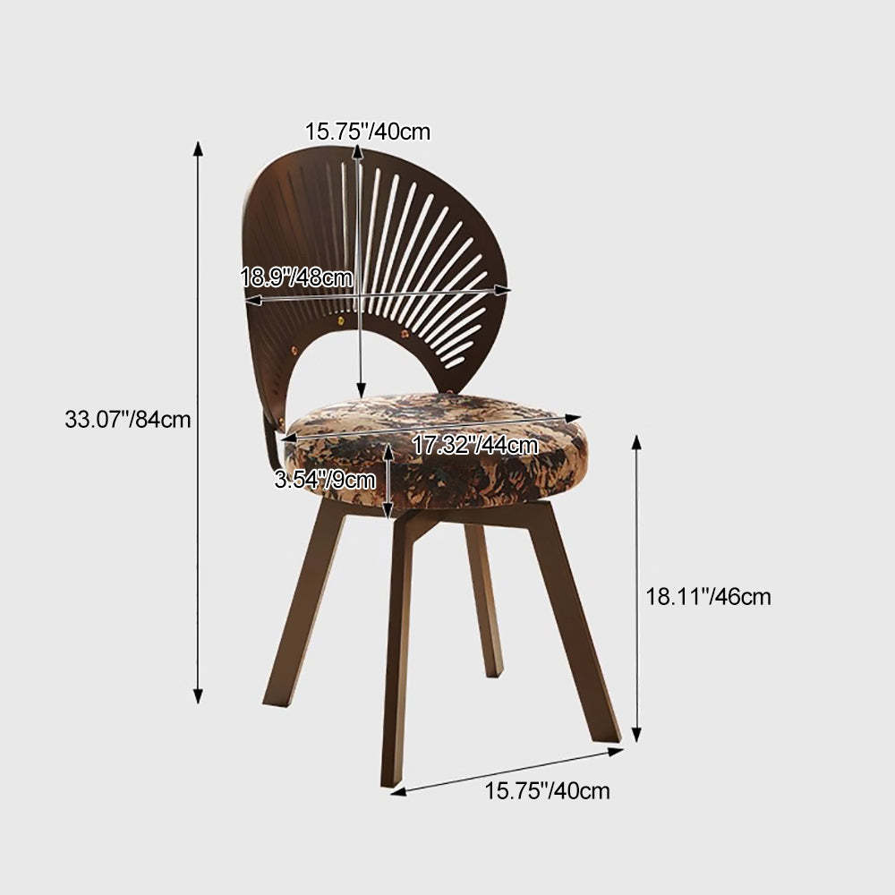 French Shell Round Wood Swivel Dining Chair