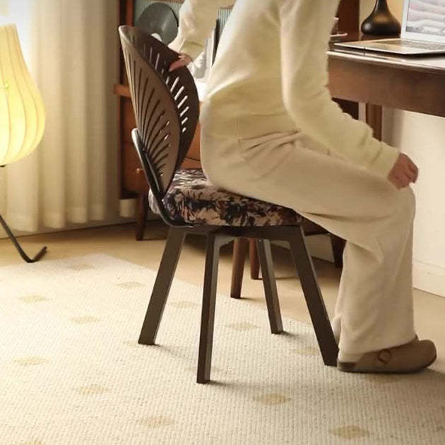 French Shell Round Wood Swivel Dining Chair