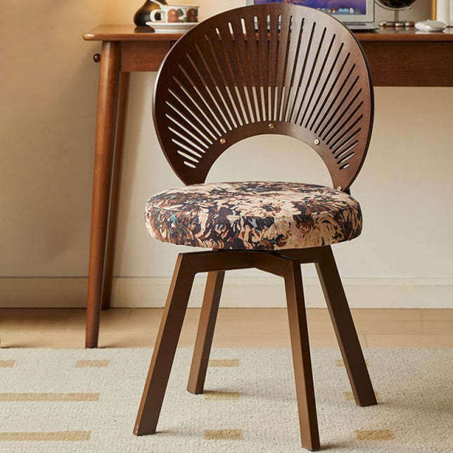 French Shell Round Wood Swivel Dining Chair