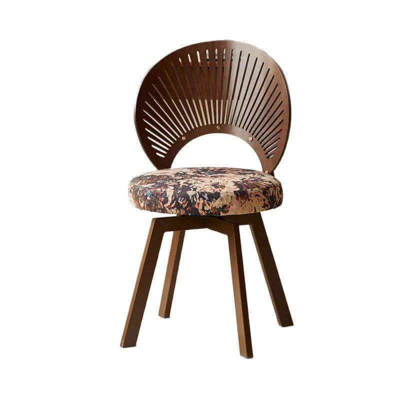 French Shell Round Wood Swivel Dining Chair