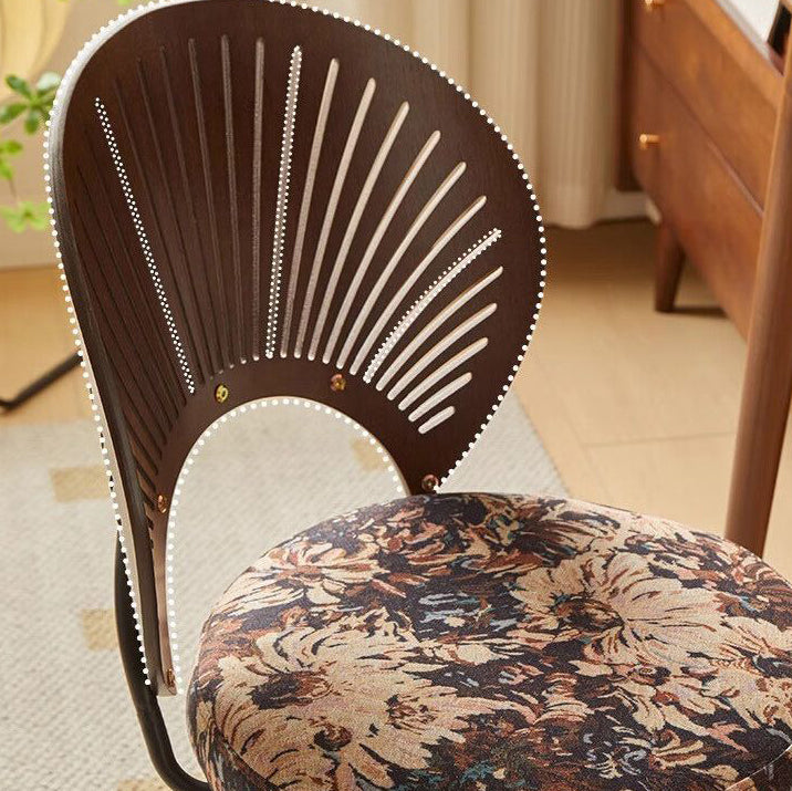 French Shell Round Wood Swivel Dining Chair