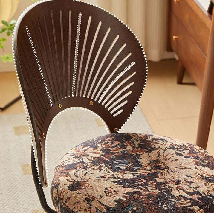 French Shell Round Wood Swivel Dining Chair