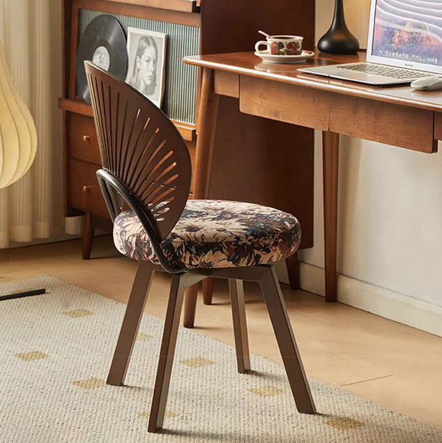 French Shell Round Wood Swivel Dining Chair