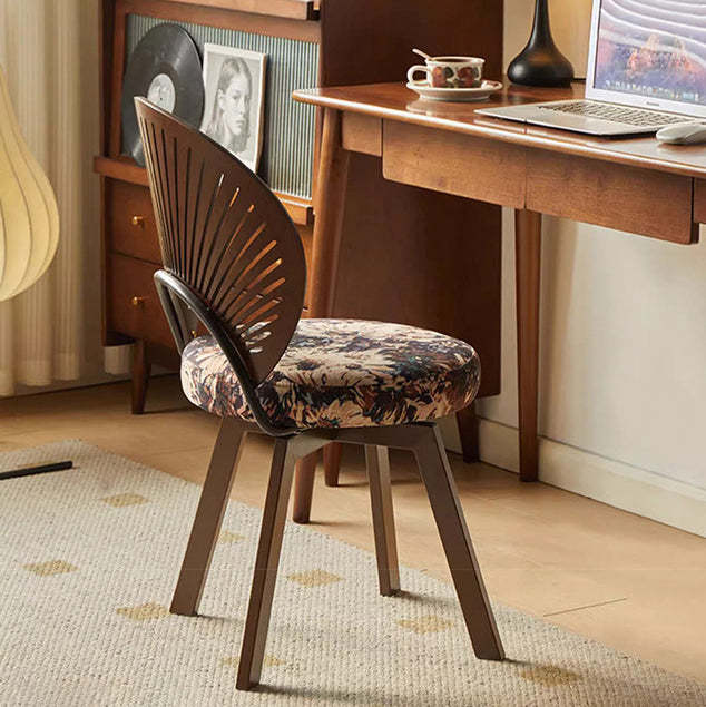 French Shell Round Wood Swivel Dining Chair