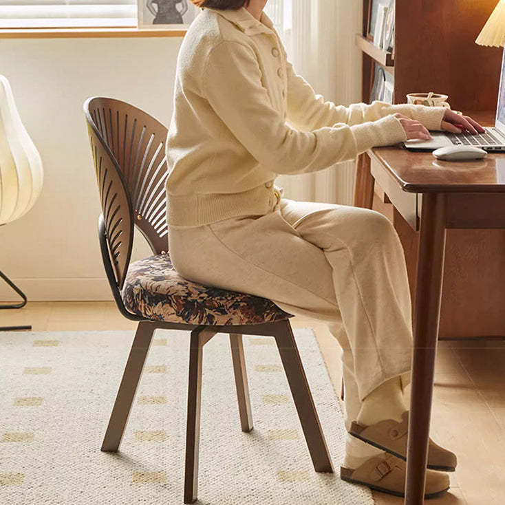 French Shell Round Wood Swivel Dining Chair