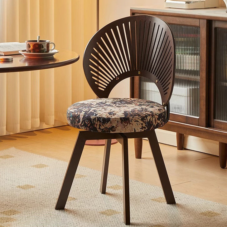 French Shell Round Wood Swivel Dining Chair