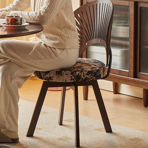 French Shell Round Wood Swivel Dining Chair