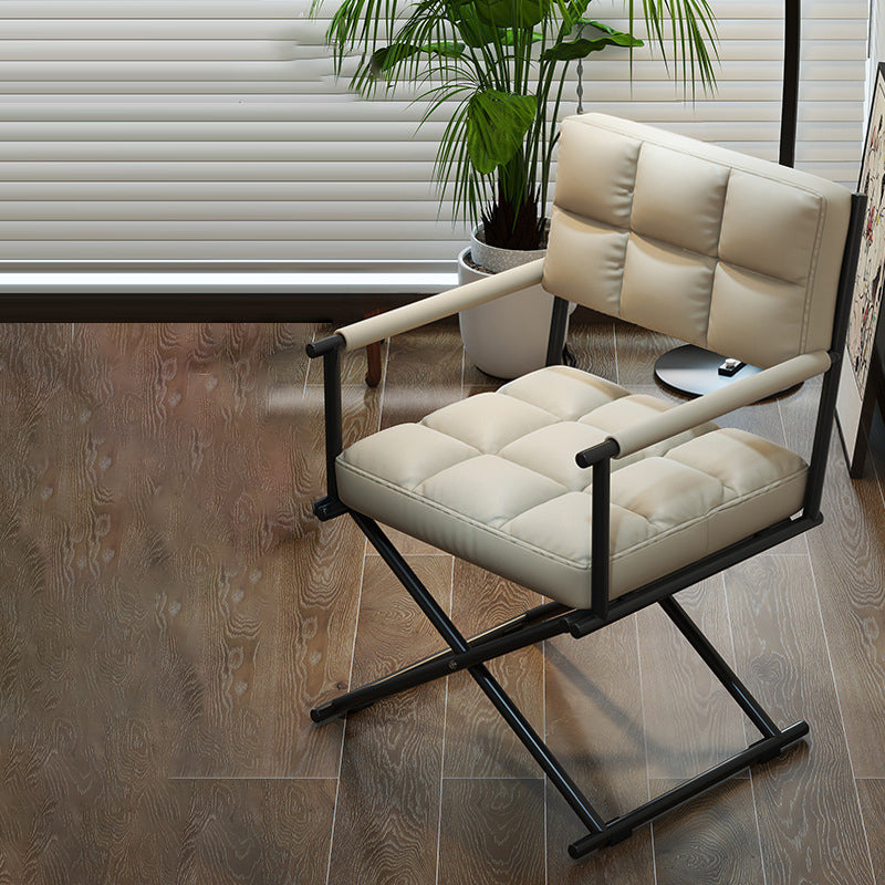 Nordic Geometric Leather Iron Desk Chair — White