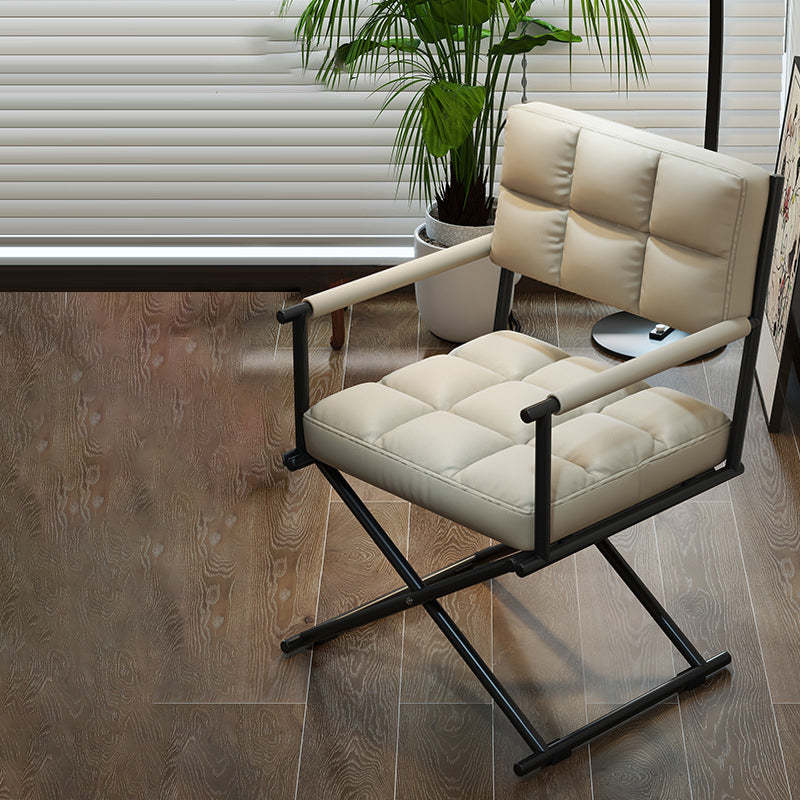 Nordic Geometric Leather Iron Desk Chair — White