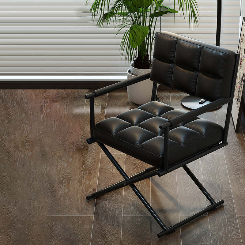 Nordic Geometric Leather Iron Desk Chair — Black