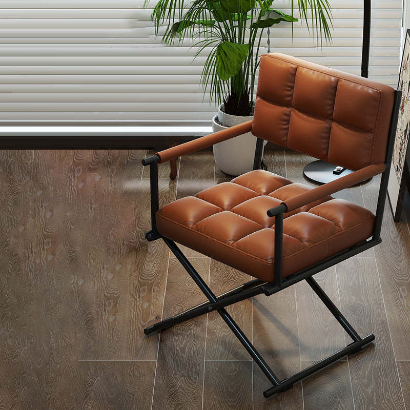 Nordic Geometric Leather Iron Desk Chair — Brown