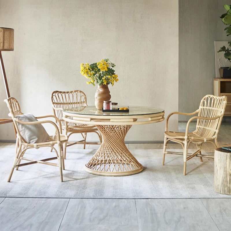 Boho Rattan Woven Ash Accent Chair — Wood Color