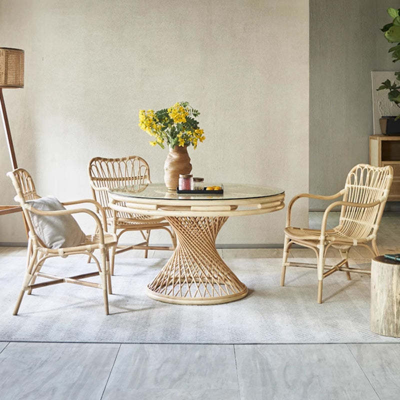Boho Rattan Woven Ash Accent Chair — Wood Color