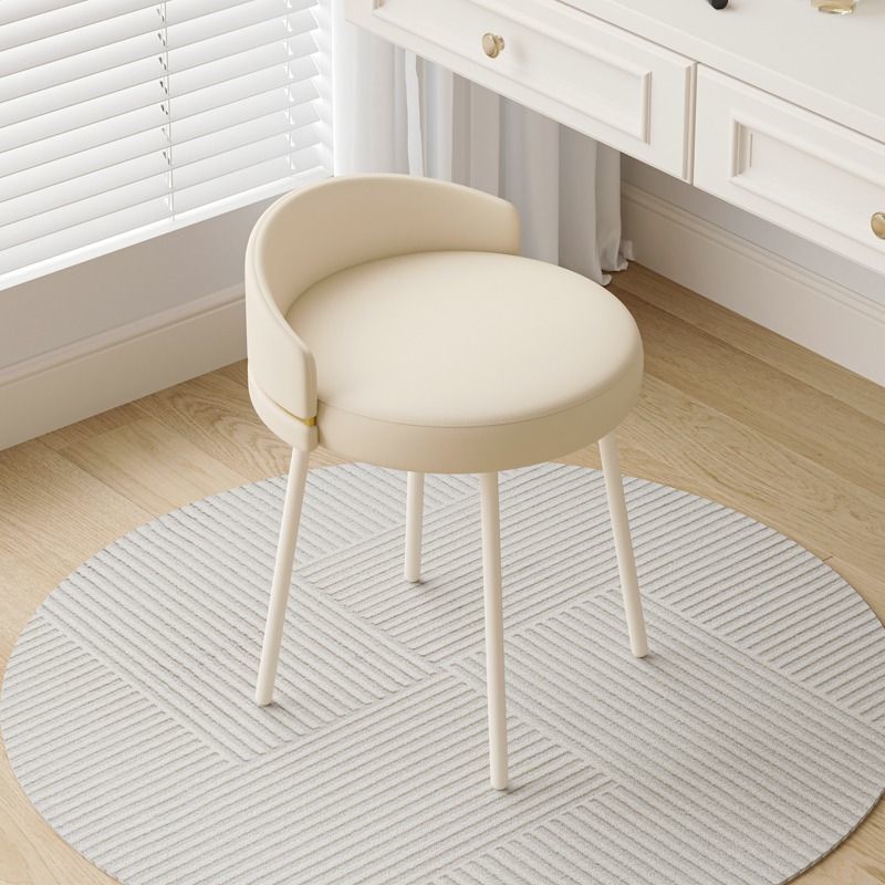 Nordic Arc Back Iron Leather Vanity Stool — Swivel / Off White