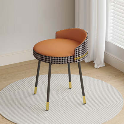 Nordic Arc Back Iron Leather Vanity Stool