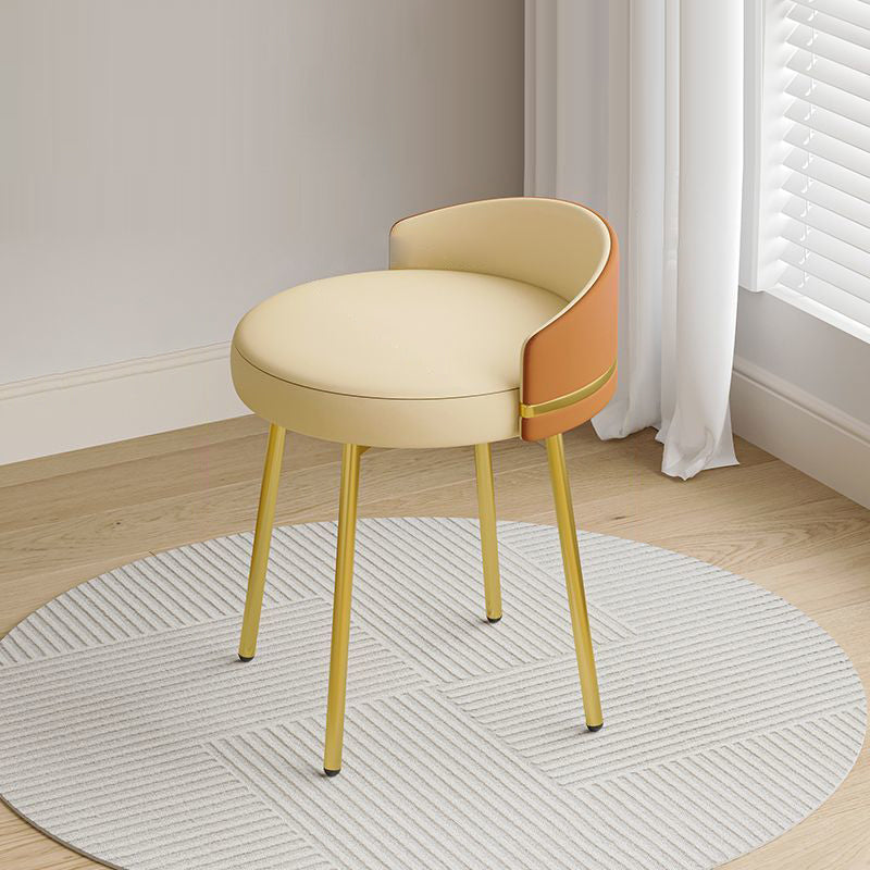 Nordic Arc Back Iron Leather Vanity Stool — Swivel / Orange + Houndstooth