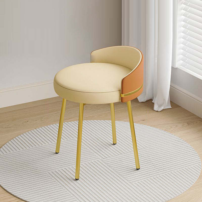 Nordic Arc Back Iron Leather Vanity Stool — Swivel / Orange + Houndstooth