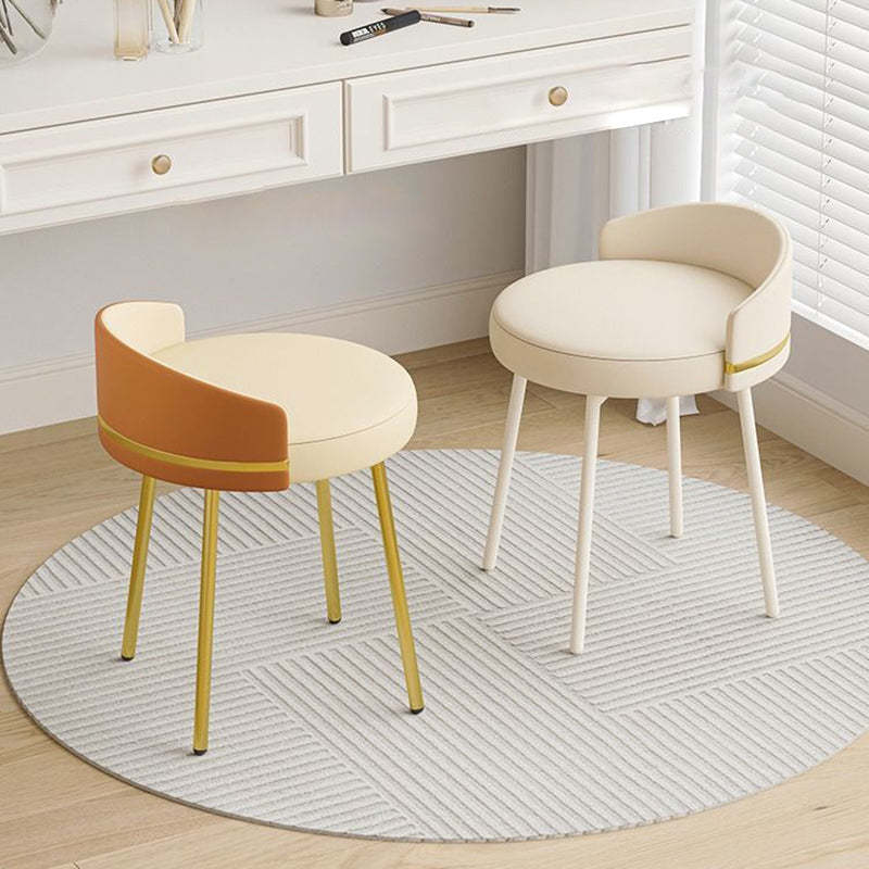 Nordic Arc Back Iron Leather Vanity Stool — Not Swivel / Beige + Brown