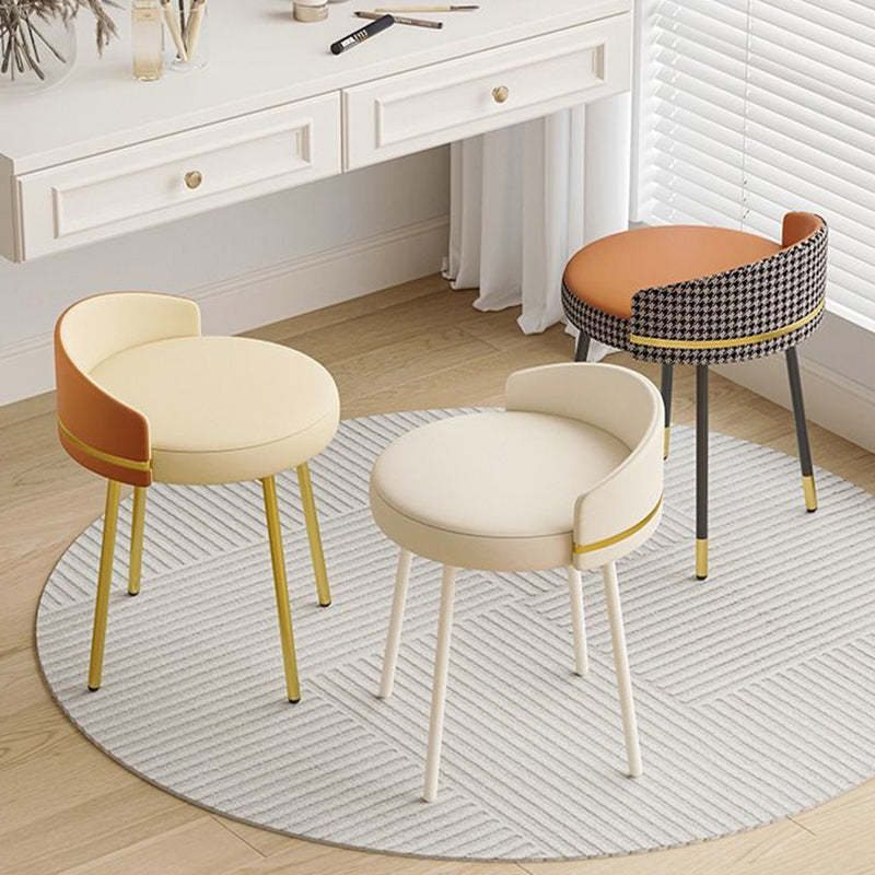 Nordic Arc Back Iron Leather Vanity Stool — Not Swivel / Off White