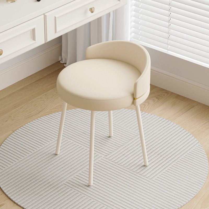Nordic Arc Back Iron Leather Vanity Stool — Swivel / Beige + Brown