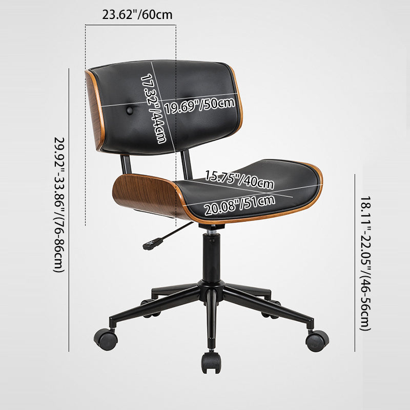 Contemporary Leather Wood Swivel Desk Chair
