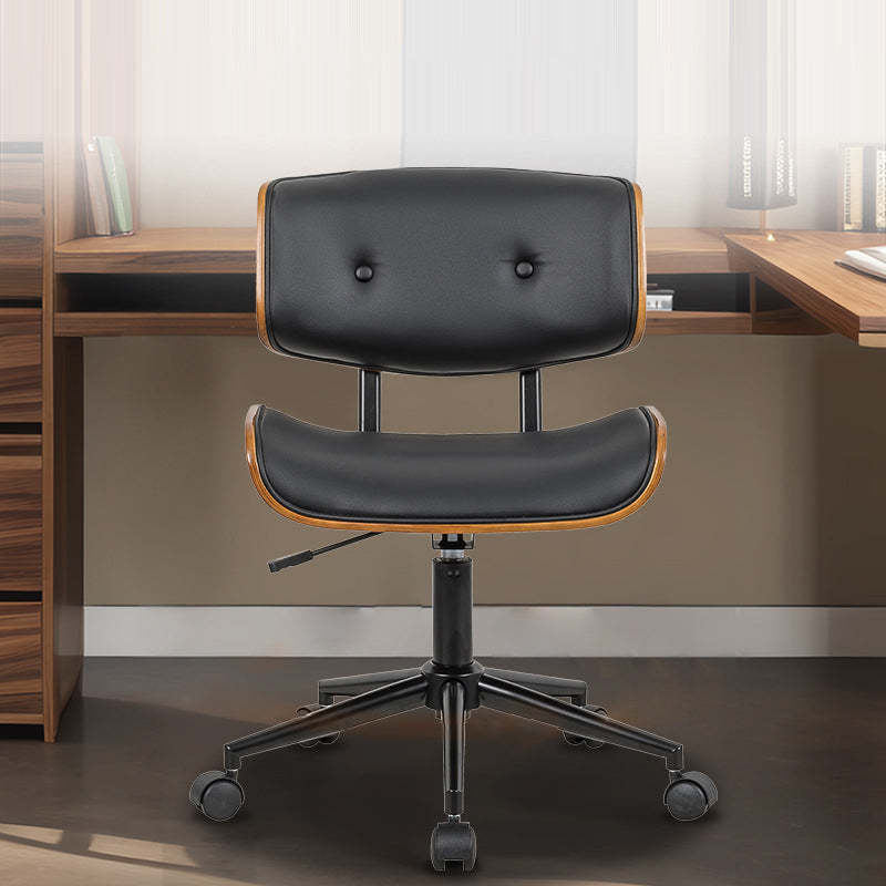 Contemporary Leather Wood Swivel Desk Chair