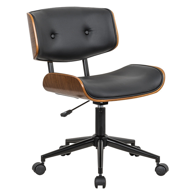 Contemporary Leather Wood Swivel Desk Chair