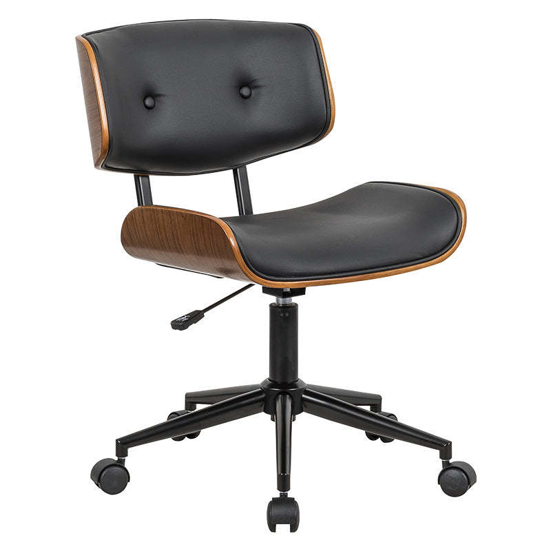 Contemporary Leather Wood Swivel Desk Chair