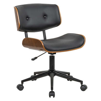 Contemporary Leather Wood Swivel Desk Chair