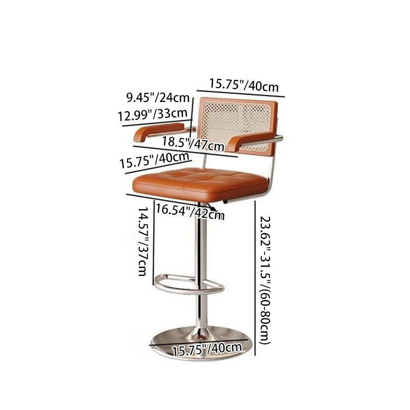 Nordic Leather Rattan Steel Bar Stool — Brown / Brown